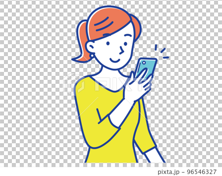 看著智能手機屏幕的馬尾辮年輕女性 96546327