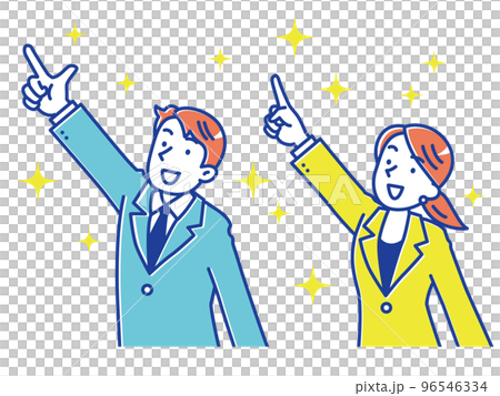 キラキラ輝く未来を指差しする男女のビジネスマン　セット 96546334