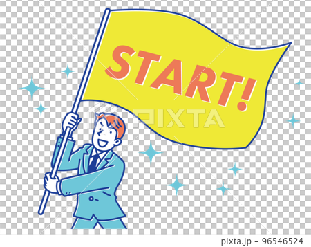 スタートの旗を振るスーツを着た男性 スタートの旗を振るスーツを着た男性 96546524