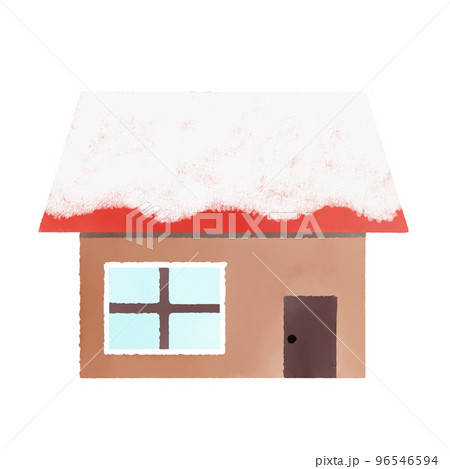 雪が積もっている赤い屋根の家の水彩イラストのイラスト素材 [96546594