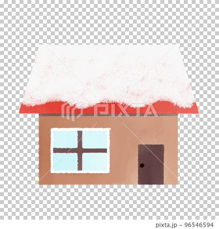 雪が積もっている赤い屋根の家の水彩イラストのイラスト素材 [96546594