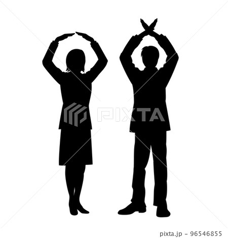 手でマル・バツをする会社員のシルエットイラスト 96546855