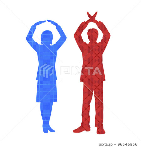 手でマル・バツをする会社員のシルエットイラスト チェック柄 手でマル・バツをする会社員のシルエットイラスト チェック柄 96546856