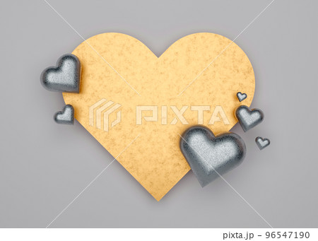 Valentine's Day background with free space for text, copy space. Golden and silver details. Postcard, greeting card design with hearts. 3D illustration. Love. 96547190