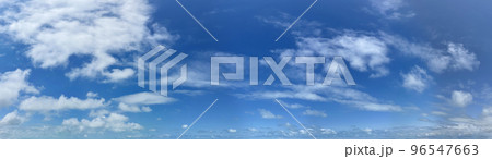 Panorama of a blue sky with white cumulus clouds as a backround Panorama of a blue sky with white cumulus clouds as a backround 96547663