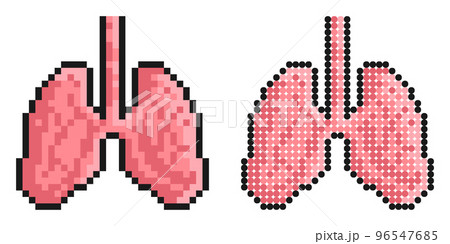 Pixel icon. Healthy human lungs. Human respiratory system. Simple retro game vector isolated on white background Pixel icon. Healthy human lungs. Human respiratory system. Simple retro game vector isolated on white background 96547685