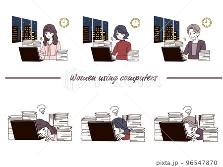残業に苦しむ女性セット 96547870