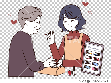 ネイルアートしてもらうシニア女性 96547871
