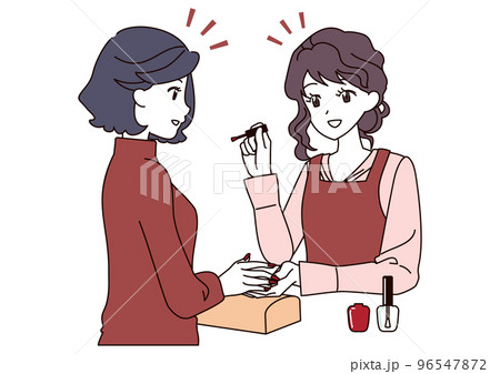 楽しくネイルアートしてもらう女性 96547872
