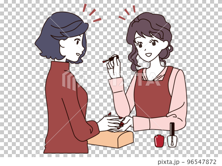 楽しくネイルアートしてもらう女性 96547872