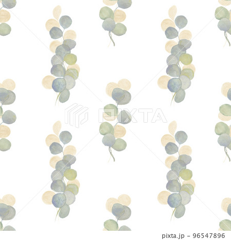 Seamless watercolor floral pattern - a composition of golden and green leaves and branches of eucalyptus. Perfect for wrappers, wallpapers, postcards, greeting cards, wedding invitations Seamless watercolor floral pattern - a composition of golden and green leaves and branches of eucalyptus. Perfect for wrappers, wallpapers, postcards, greeting cards, wedding invitations 96547896