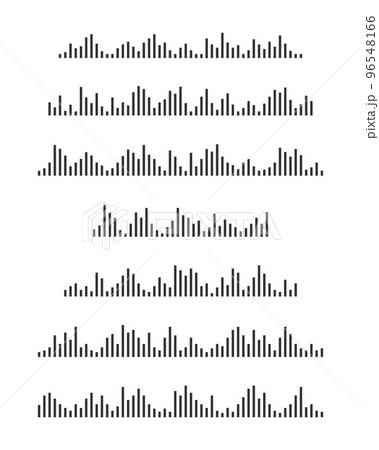 Set of sound wave icons. Signal frequency signs. Pulse pictograms. Voice messages symbols. Audio player graphic elements. Online messenger, radio, podcast mobile app interface 96548166