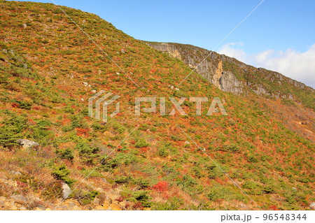 福島県二本松市 安達太良山登山道から鉄山方面の紅葉の景色 福島県二本松市 安達太良山登山道から鉄山方面の紅葉の景色 96548344