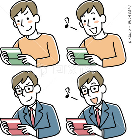 預金通帳を見て機嫌のよい若い男性の上半身セット 預金通帳を見て機嫌のよい若い男性の上半身セット 96548347