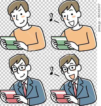 預金通帳を見て機嫌のよい若い男性の上半身セット 預金通帳を見て機嫌のよい若い男性の上半身セット 96548347