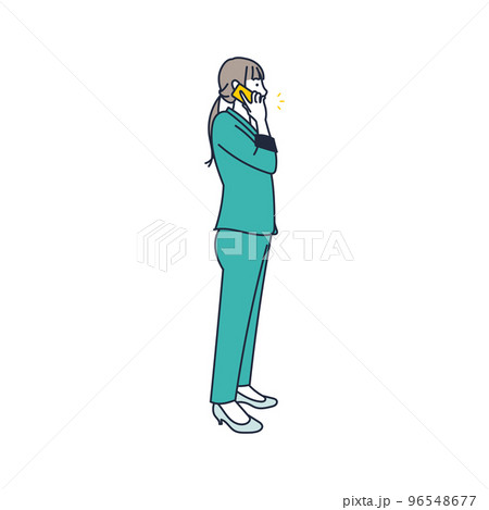 スマホで通話するスーツ姿の女のイラスト素材 96548677