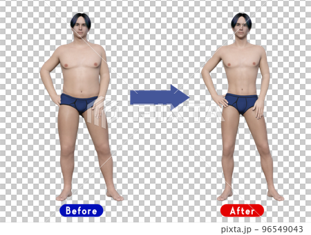 ダイエットに大成功した男性のビフォーアフターのイメージ 3DCGイラスト ダイエットに大成功した男性のビフォーアフターのイメージ 3DCGイラスト 96549043