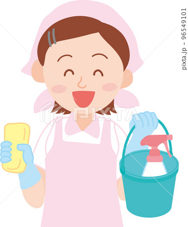 清掃のお仕事_清掃員_掃除道具を持った若い女性_上半身 96549101