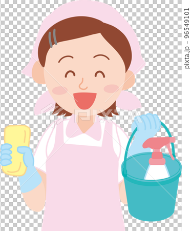 清掃のお仕事_清掃員_掃除道具を持った若い女性_上半身 96549101