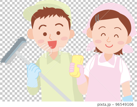 清掃のお仕事_清掃員_2人セット_上半身 清掃のお仕事_清掃員_2人セット_上半身 96549106