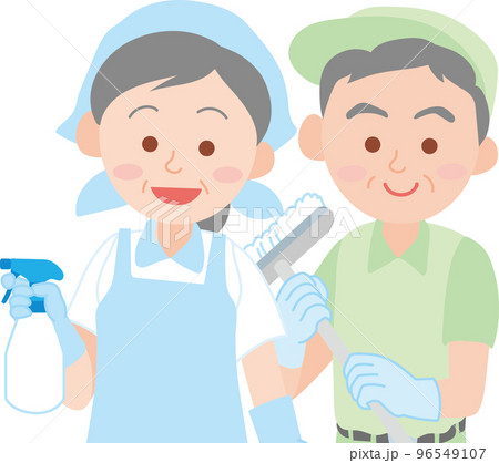 清掃のお仕事_清掃員_2人セット_シニア_上半身 清掃のお仕事_清掃員_2人セット_シニア_上半身 96549107