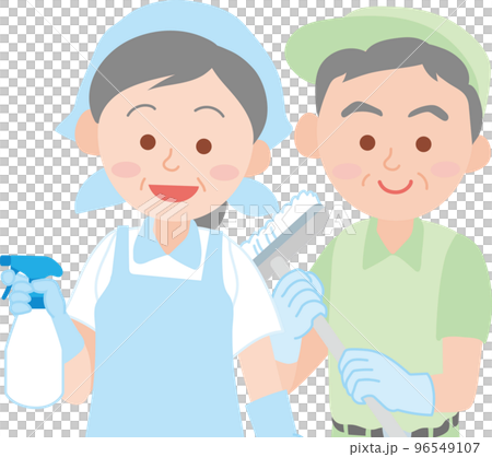清掃のお仕事_清掃員_2人セット_シニア_上半身 清掃のお仕事_清掃員_2人セット_シニア_上半身 96549107