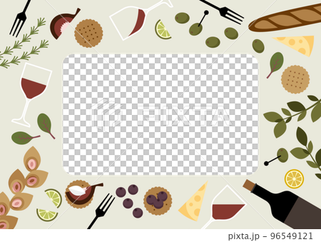 Lively frame illustration of red wine and snacks Lively frame illustration of red wine and snacks 96549121