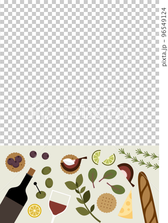 Frame illustration of red wine and snacks Vertical Frame illustration of red wine and snacks Vertical 96549124