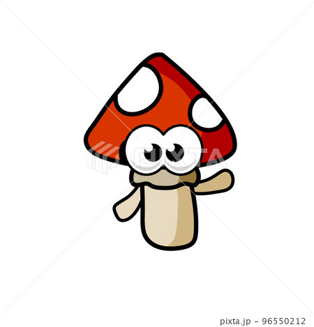 Mushroom character. Funny children drawing with red cap. Cute outline cartoon illustration isolated on white 96550212
