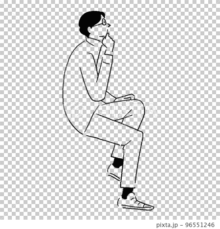 A line drawing of a man sitting and thinking 96551246