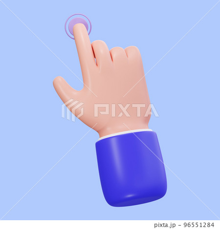 3d hand tap icon isolated on blue background. Human finger press button, 3d rendering illustration. Hand using slide bar switch sign, pointing gesture, 3d render 96551284