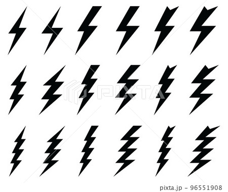 Black icons of thunder and flash lighting on a white background	 96551908