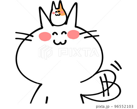 またねと手をふるにゃんことハムスターのイラスト素材 またねと手をふるにゃんことハムスターのイラスト素材 96552103