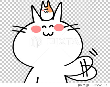 またねと手をふるにゃんことハムスターのイラスト素材 またねと手をふるにゃんことハムスターのイラスト素材 96552103