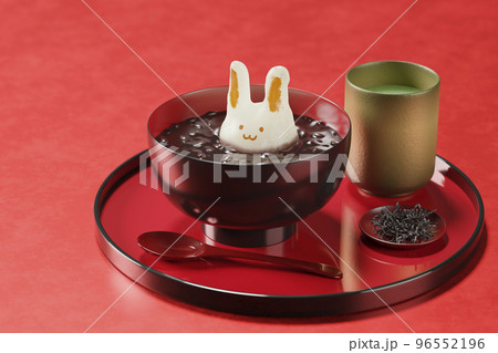 うさぎのお餅が入ったおしるこセット / 卯年・お正月料理・年賀状・新春のグラフィックイメージ うさぎのお餅が入ったおしるこセット / 卯年・お正月料理・年賀状・新春のグラフィックイメージ 96552196