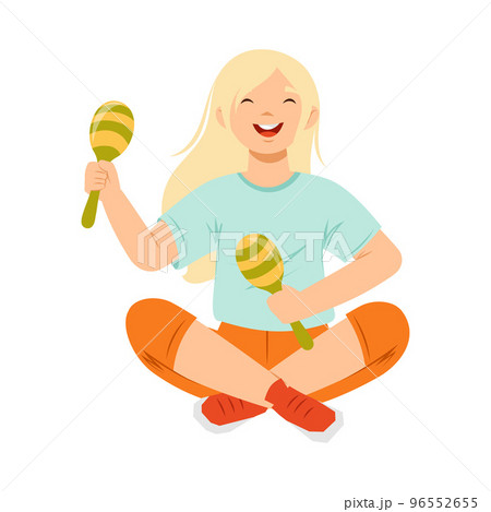 Smiling Teen Girl Sitting and Playing Maraca Performing Vector Illustration Smiling Teen Girl Sitting and Playing Maraca Performing Vector Illustration 96552655