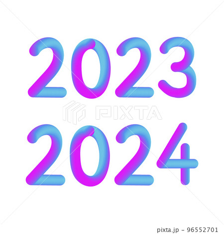 Happy new year 2023 2024 future metaverse neon text neon with metal effect, numbers and futurism lines. Vector greeting card, banner, congratulation poster 3d illustration. Modern trendy electronic 96552701