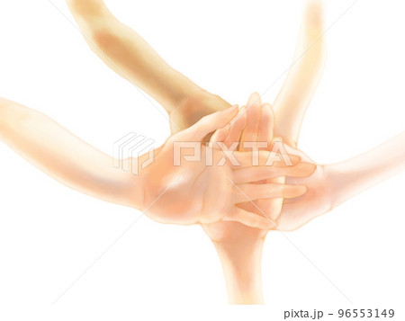ビジネスイメージー重ね合わせた複数の手（背景なし） 96553149