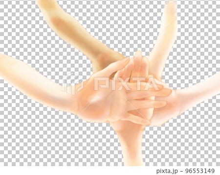 ビジネスイメージー重ね合わせた複数の手（背景なし） 96553149