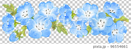 春の青いネモフィラの水彩画横ライン 96554661