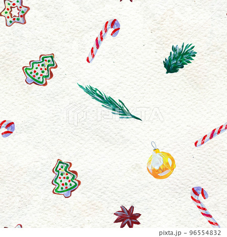 Watercolor Christmas seamless pattern. Hand painted holiday objects Watercolor Christmas seamless pattern. Hand painted holiday objects 96554832