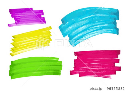 Colourful marker highlighter stripe shapes. Hand drawn rectangular horizontal elements of various colours. Modern fashionable design template set 96555882