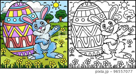 Bunny with Big Easter Egg Coloring Illustration Bunny with Big Easter Egg Coloring Illustration 96557077