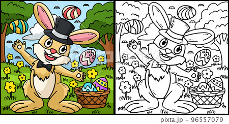 Bunny Juggling Easter Eggs Coloring Illustration Bunny Juggling Easter Eggs Coloring Illustration 96557079