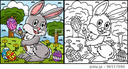 Bunny Painting Easter Egg Coloring Illustration 96557090