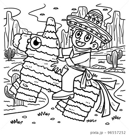 Cinco de Mayo Child Riding Pinata Coloring Page 96557252