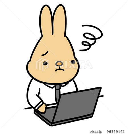 A rabbit confused while working on a computer - Stock Illustration