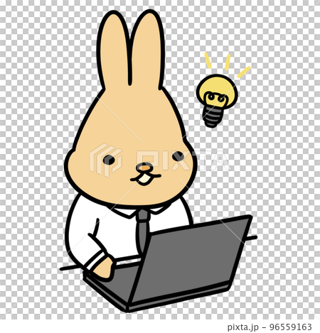 一隻閃爍的兔子在做電腦工作 一隻閃爍的兔子在做電腦工作 96559163