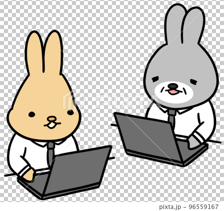 Rabbit boss and subordinate working on a computer at the company 96559167