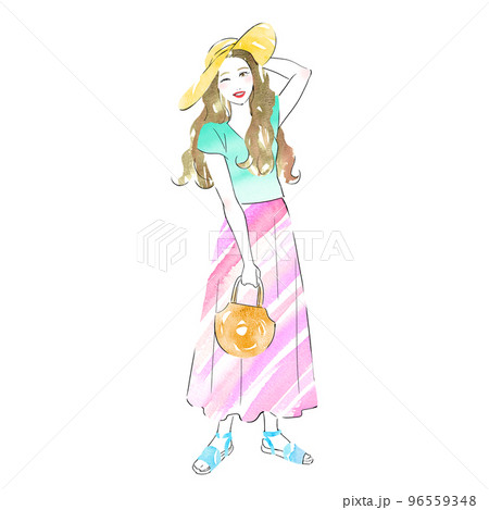 Watercolor texture woman: Summer outfit - Stock Illustration [96559348] -  PIXTA